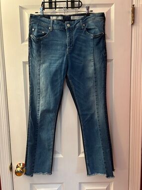 Anthropologie Pilcro Parallel Mid-Rise Straight Jeans Raw Hem Size 32